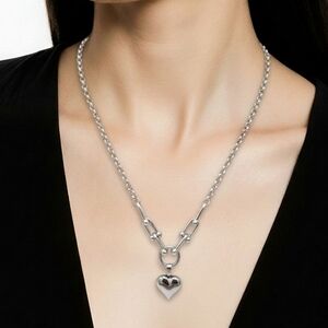 Stainless Steel Horse Shoe Silver Plated Heart Pendant Chain Necklace